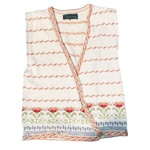 Vintage Cream and Orange Knit Wrap Sweater Vest Cottagecore Size Small/Medium